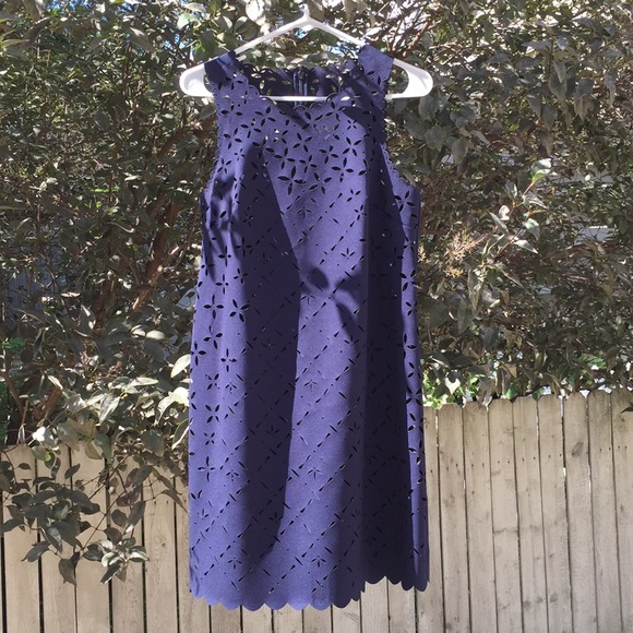 {J Crew} Size 4, Navy Laser Cut Sheath Dress - Picture 2 of 7